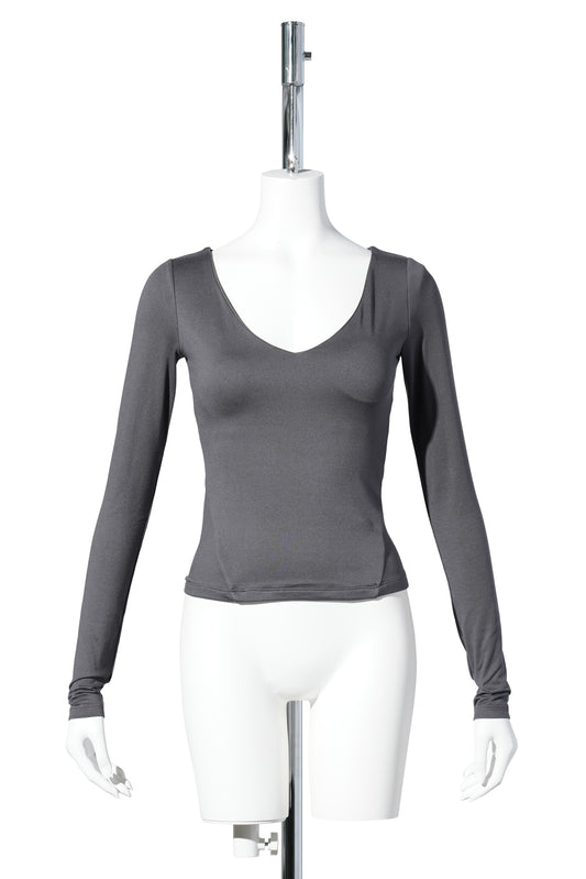 V NECK CONTOUR T / CHARCOAL