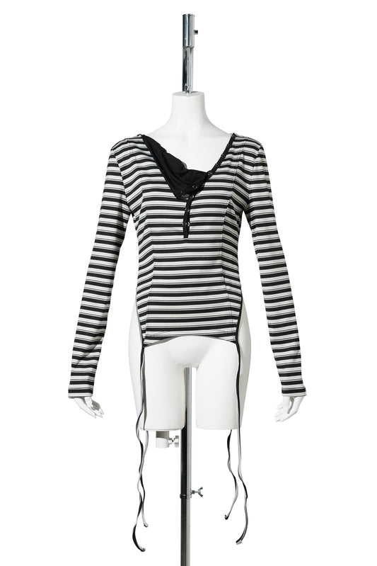 AGEL STRIPED GARTER TOP / BLACK