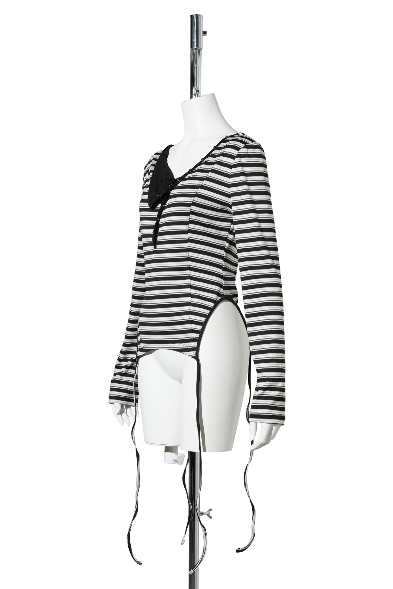 AGEL STRIPED GARTER TOP / BLACK