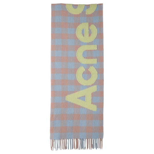 CHECK LOGO SCARF / DM5:CAMEL BEIGE/ACID GREEN