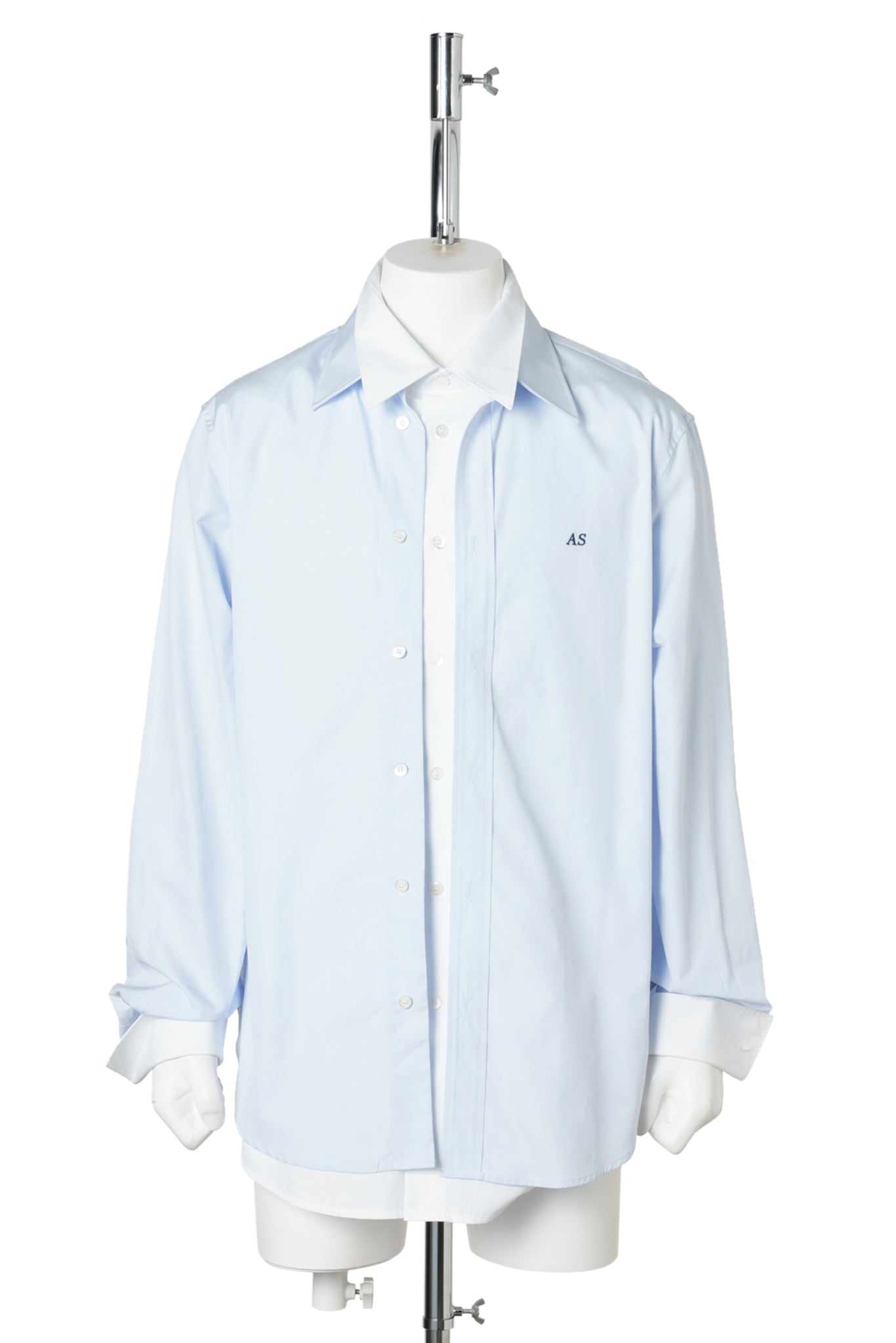LAYERED POPLIN BUTTON-UP SHIRT / AF2:BLUE/WHITE