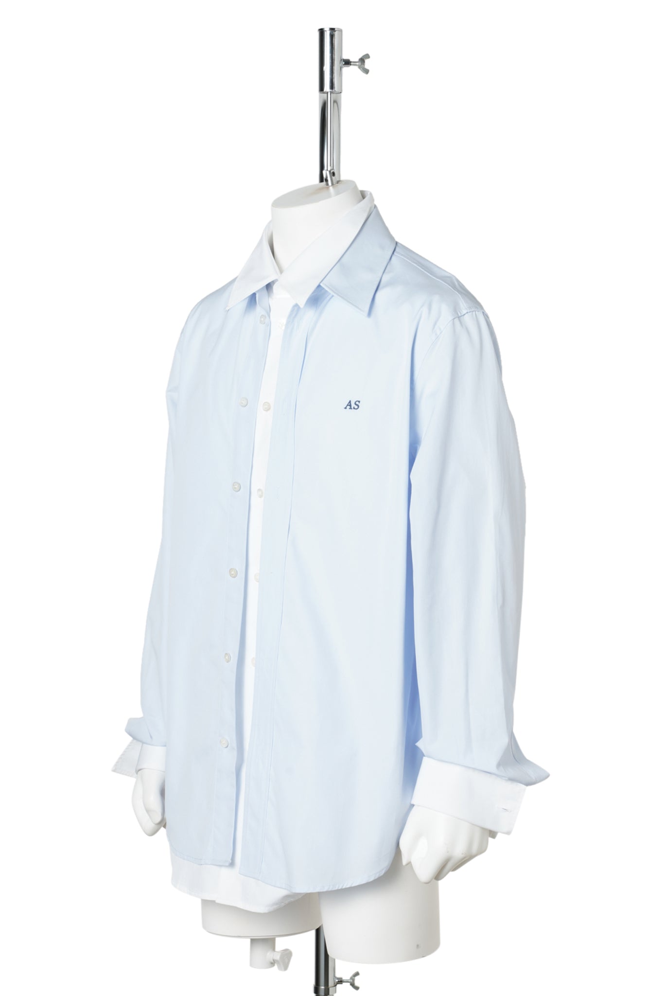 LAYERED POPLIN BUTTON-UP SHIRT / AF2:BLUE/WHITE