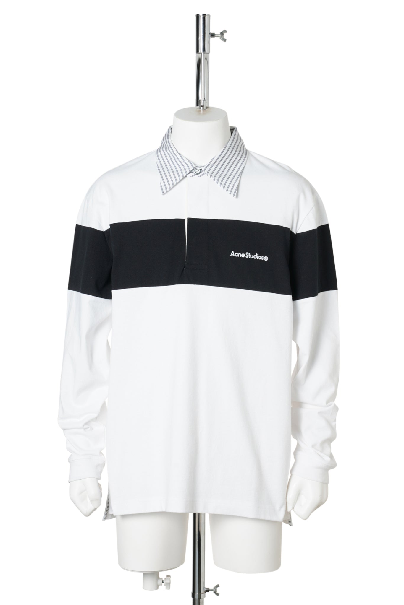 STRIPED POLO SWEATSHIRT / AL4:WHITE/BLACK