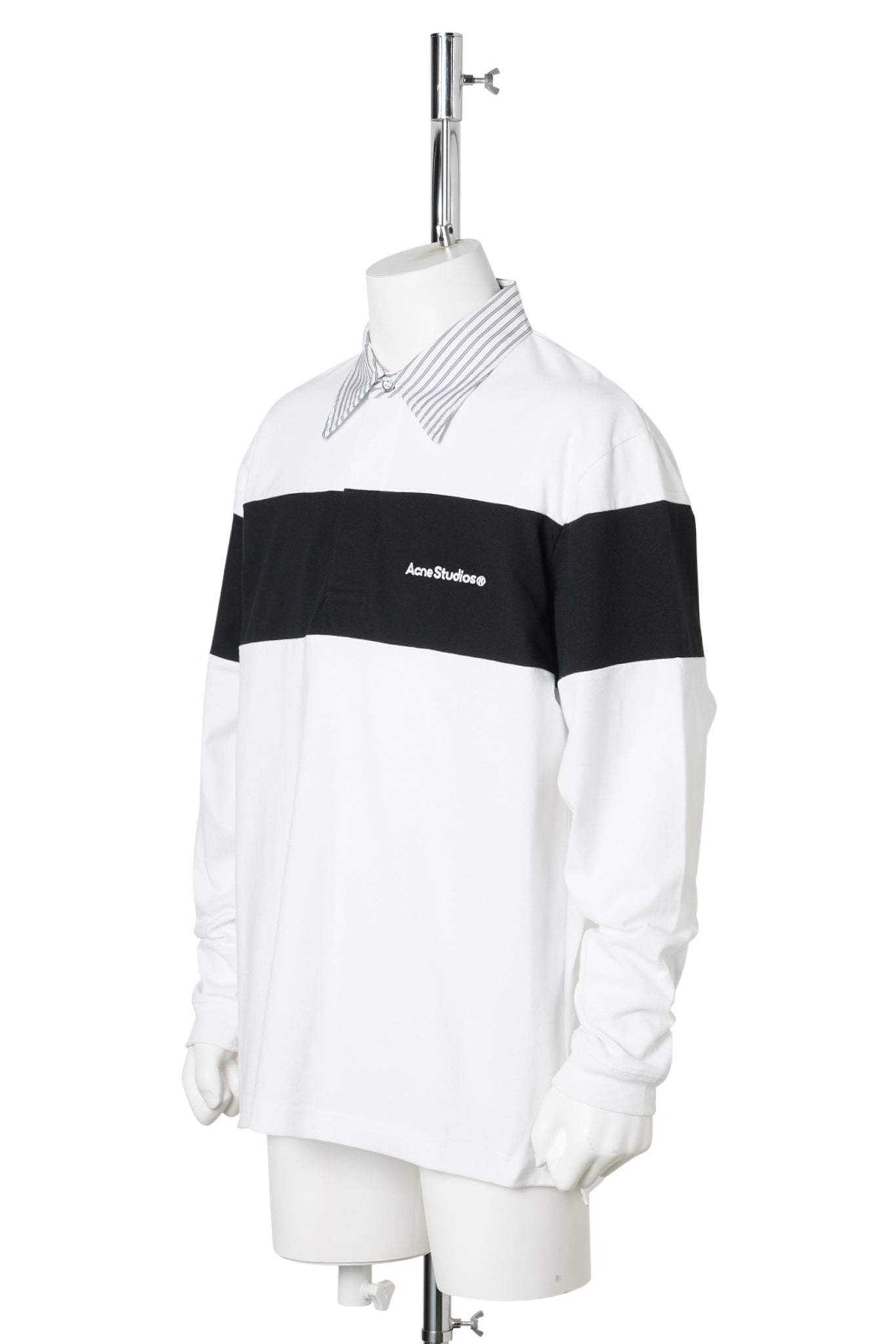 STRIPED POLO SWEATSHIRT / AL4:WHITE/BLACK