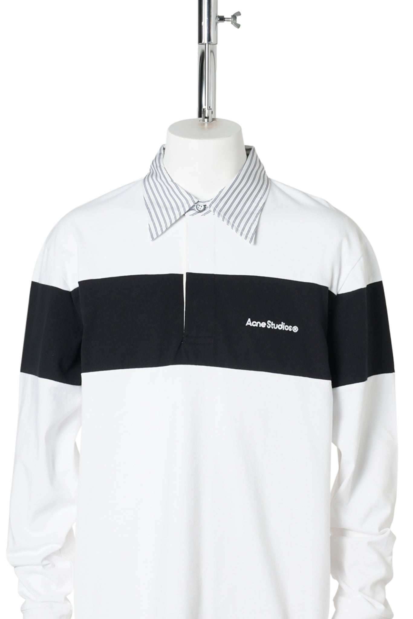 STRIPED POLO SWEATSHIRT / AL4:WHITE/BLACK