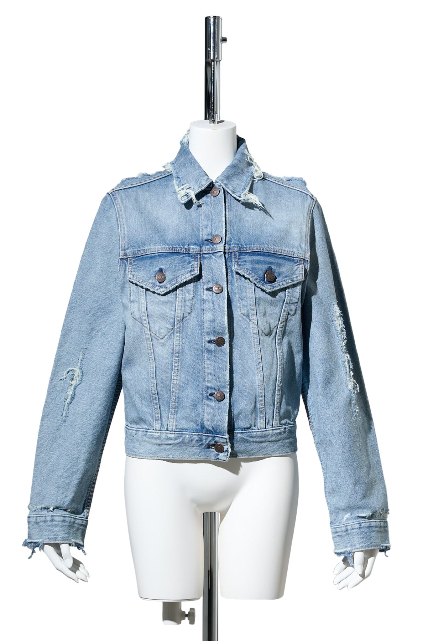 DISTRESSED DENIM JACKET / 228:LIGHT BLUE