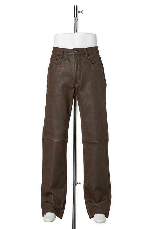 LEATHER STRAIGHT PANTS / BROWN