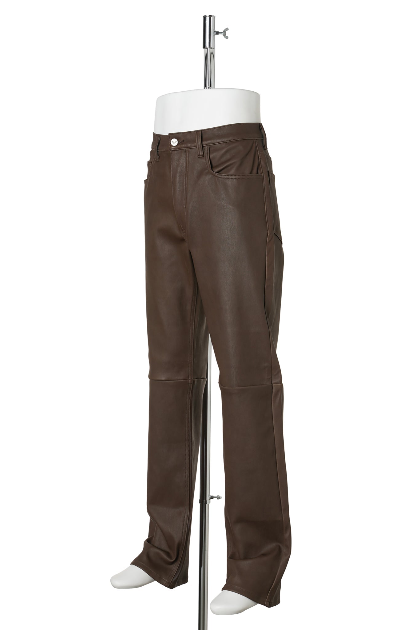 LEATHER STRAIGHT PANTS / BROWN