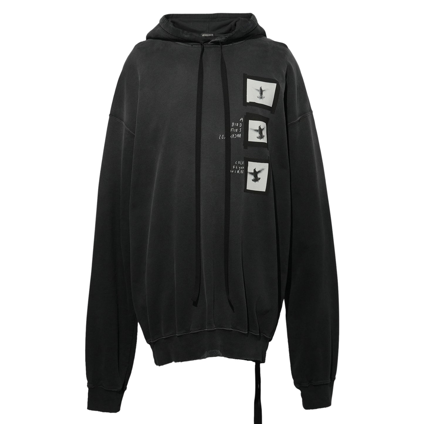 OLLIE HIGH COMFORT HOODY WITH "DOVES" / FADED BLACK