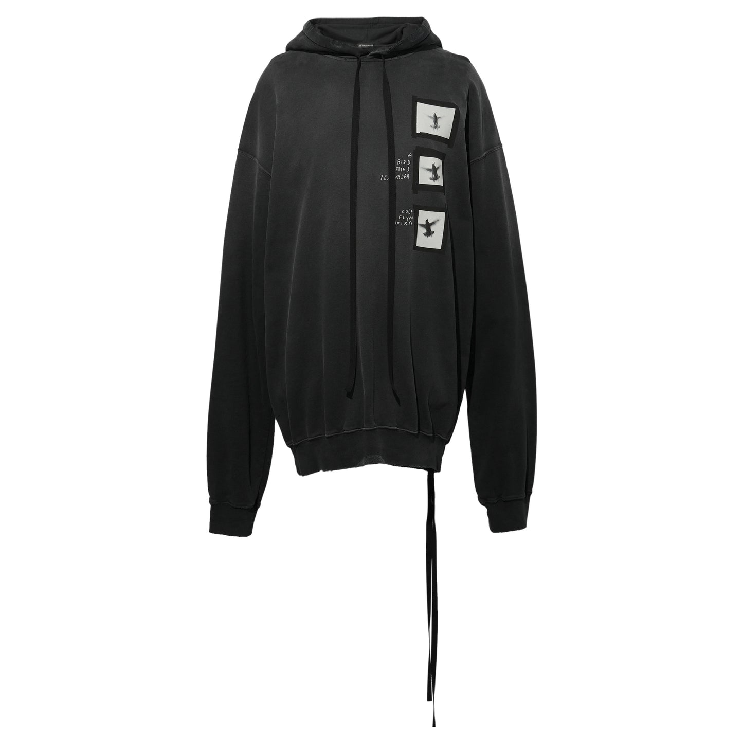 OLLIE HIGH COMFORT HOODY WITH "DOVES" / FADED BLACK