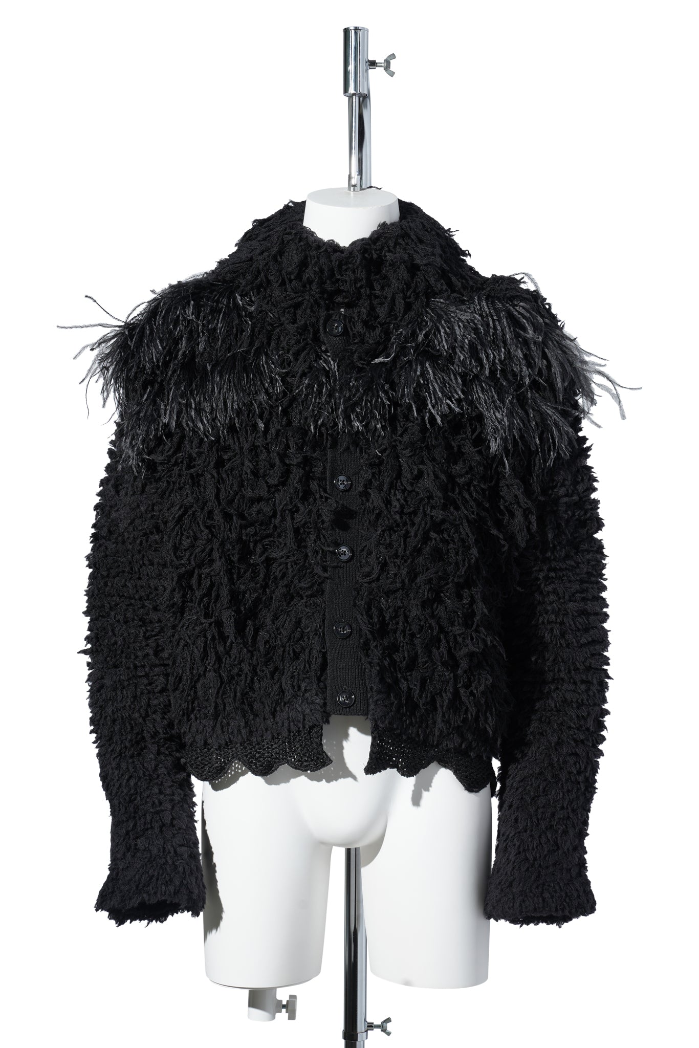 HERE CROPPED KNITTED BLOUSON WITH FEATHERS EMBROIDERY / 099:BLACK