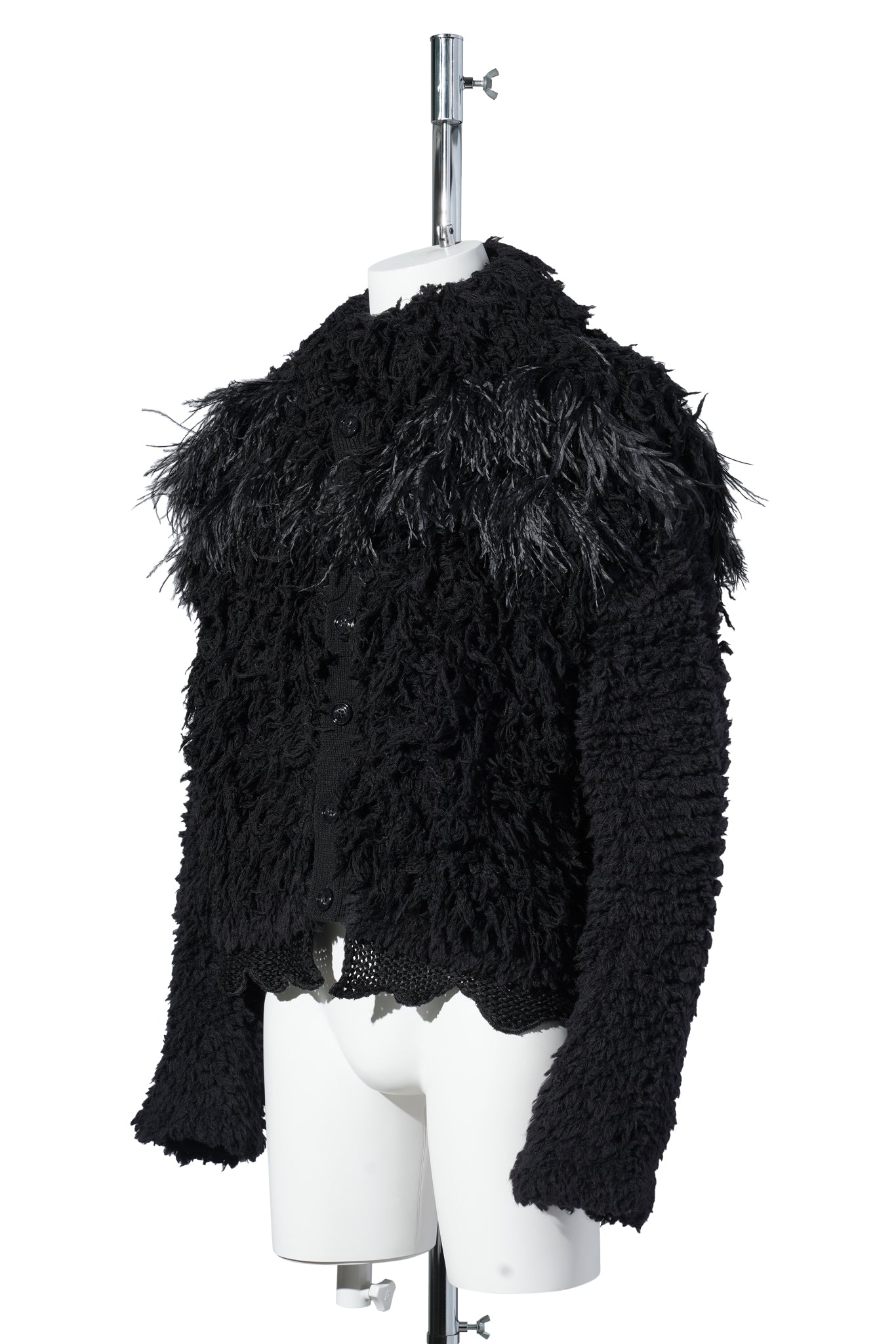 HERE CROPPED KNITTED BLOUSON WITH FEATHERS EMBROIDERY / 099:BLACK