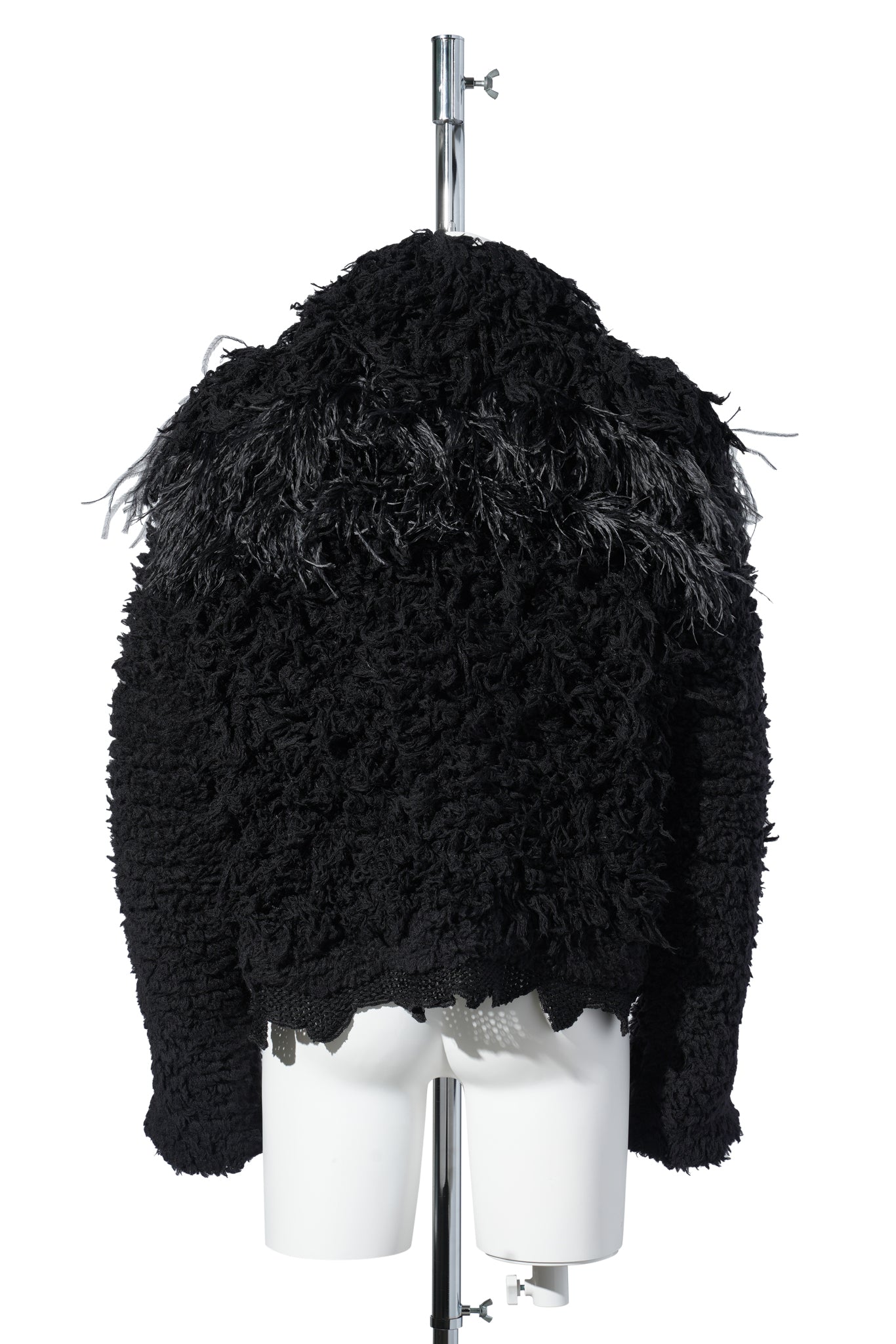 HERE CROPPED KNITTED BLOUSON WITH FEATHERS EMBROIDERY / 099:BLACK