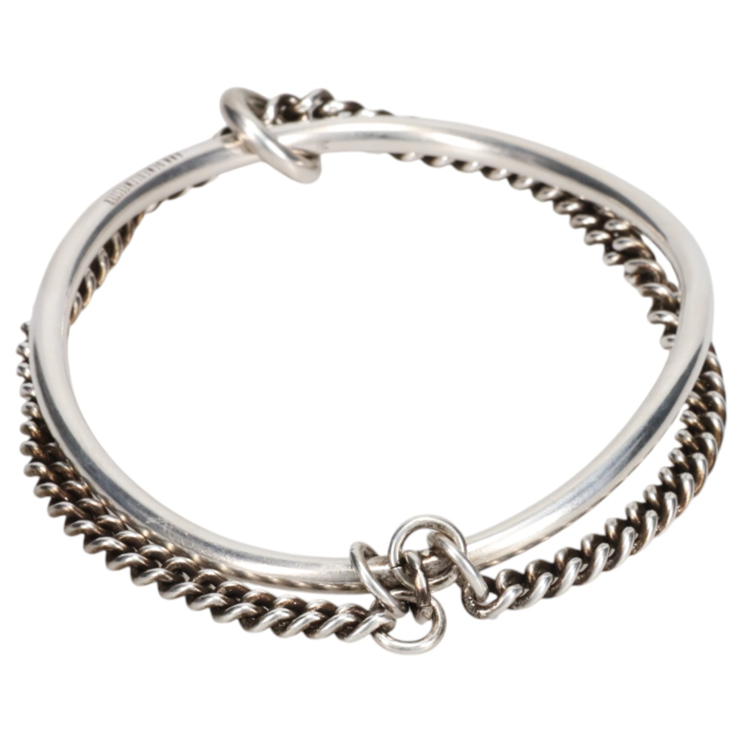 VOKKO IRREGULAR BANGLE WITH CHAIN / ANT IQUE SILVER
