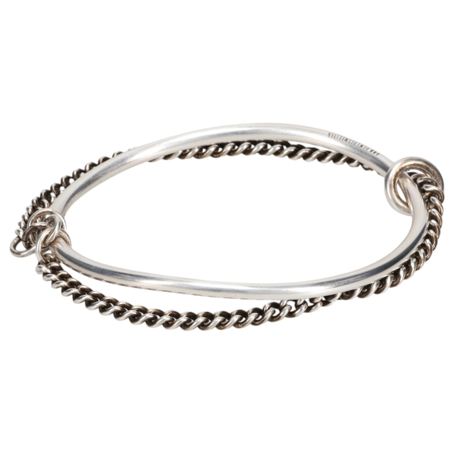 VOKKO IRREGULAR BANGLE WITH CHAIN / ANT IQUE SILVER