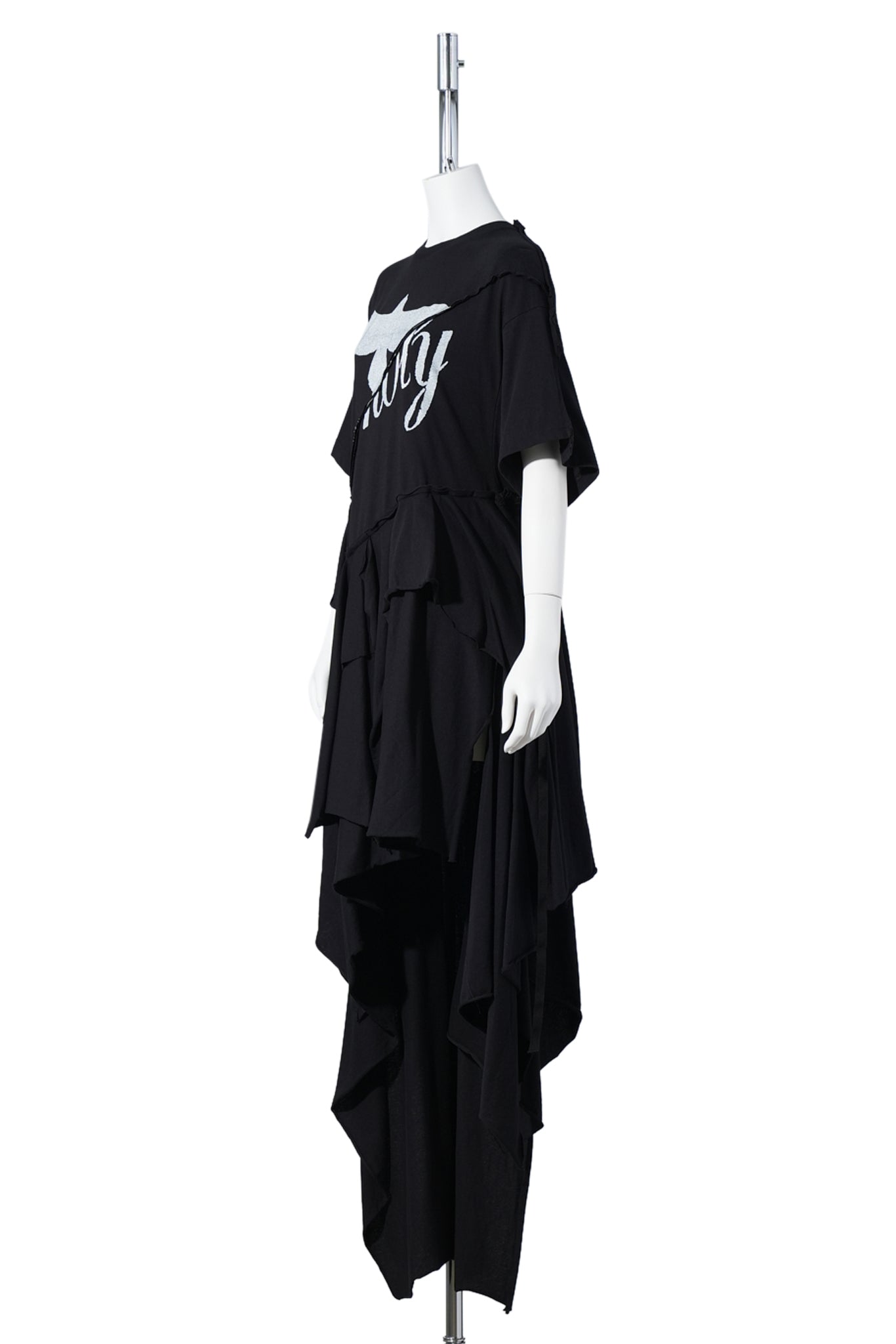 GUUSTA LONG HIGH COMFORT DECONSTRUCTED DRESS WITH MIX PRINT / BLACK