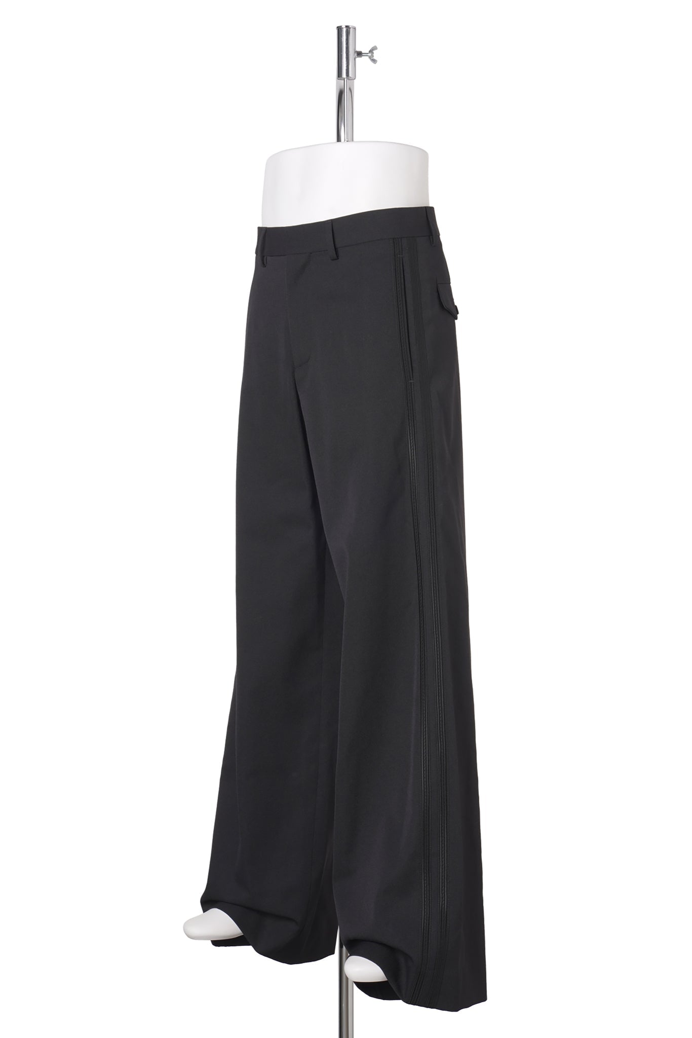 FRANCK FLARED LEG LOOSE TROUSERS WITH DOUBLE SIDE BANDS / 099:BLACK