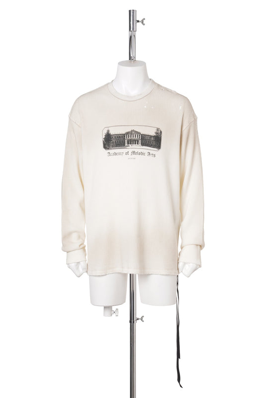 EMIL RELAX FIT LONG SLEEVE BOXY T-SHIRT WITH "ACADEMY" PRINT / 004:CHALK