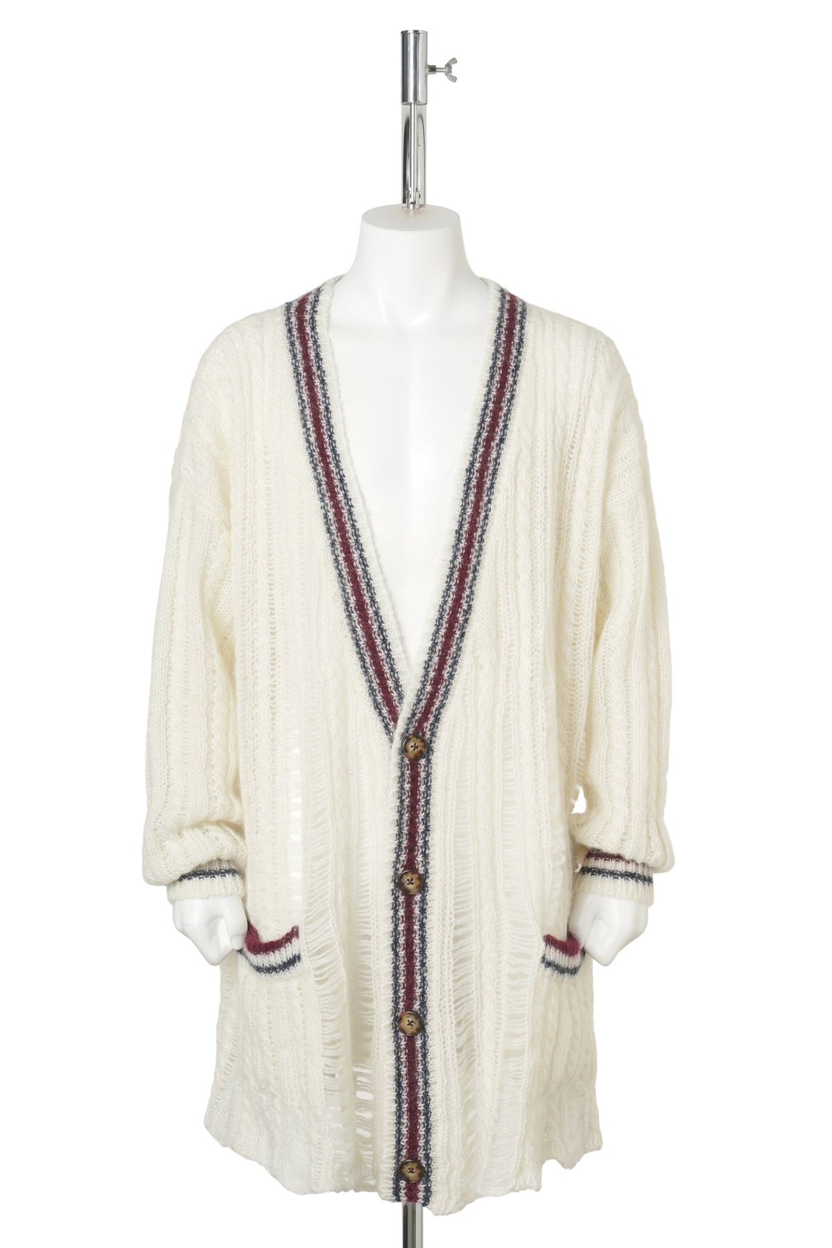 ULVER CABLE KNIT LADDER STITCH HIGH COMFORT CARDIGAN WITH EMBROIDERED EMB / 006:WARM WHITE
