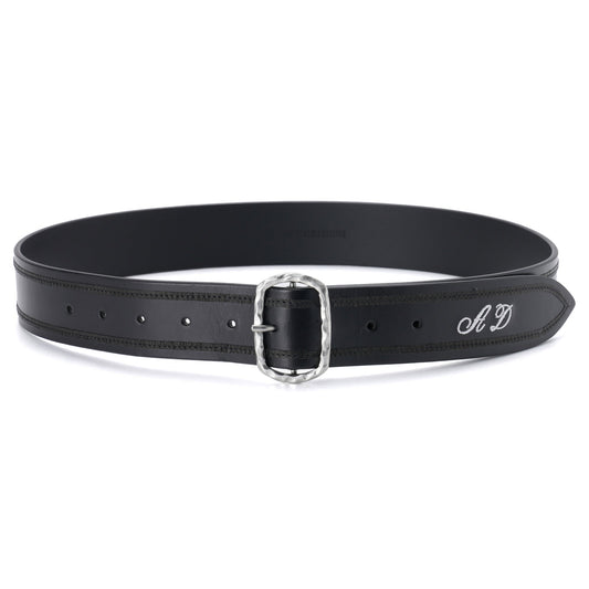 NIAZ 4 CM BELT WITH HAMMERED BUCKLE AND MONOGRAM EMBROIDERY / 099:BLACK