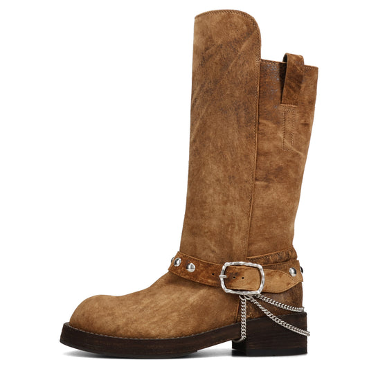 EDEED RIDING BOOTS WITH BELT AND CHAINS / D0063:BROWN/CAMEL