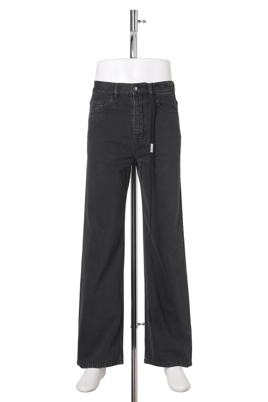 ALARIK 5-POCKETS FLARED CROPPED TROUSERS WITH CONTRAST SIDE BAND / 098:FADED BLACK