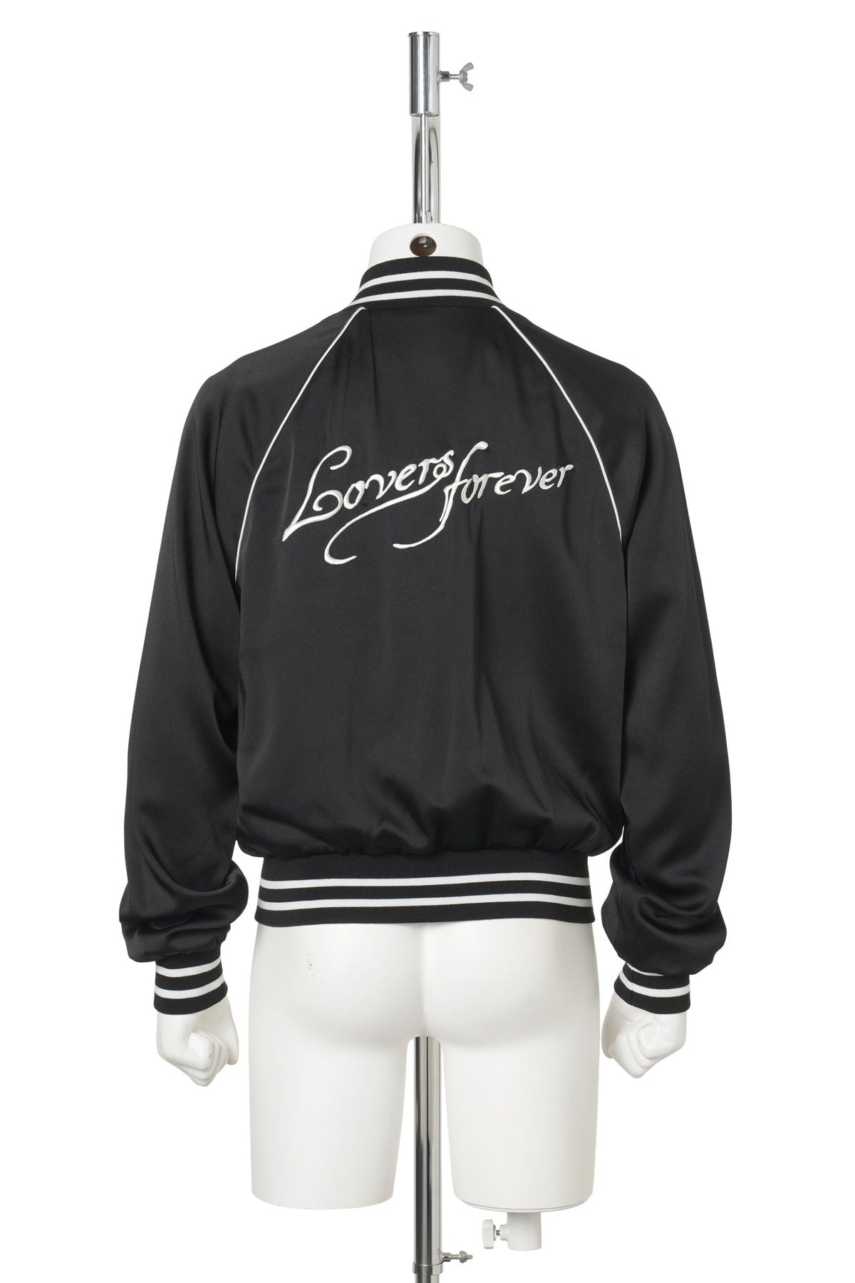 SLIM FIT RAGLAN BOMBER WITH "LOVERS FOREVER" EMBROIDERY / 099:BLACK