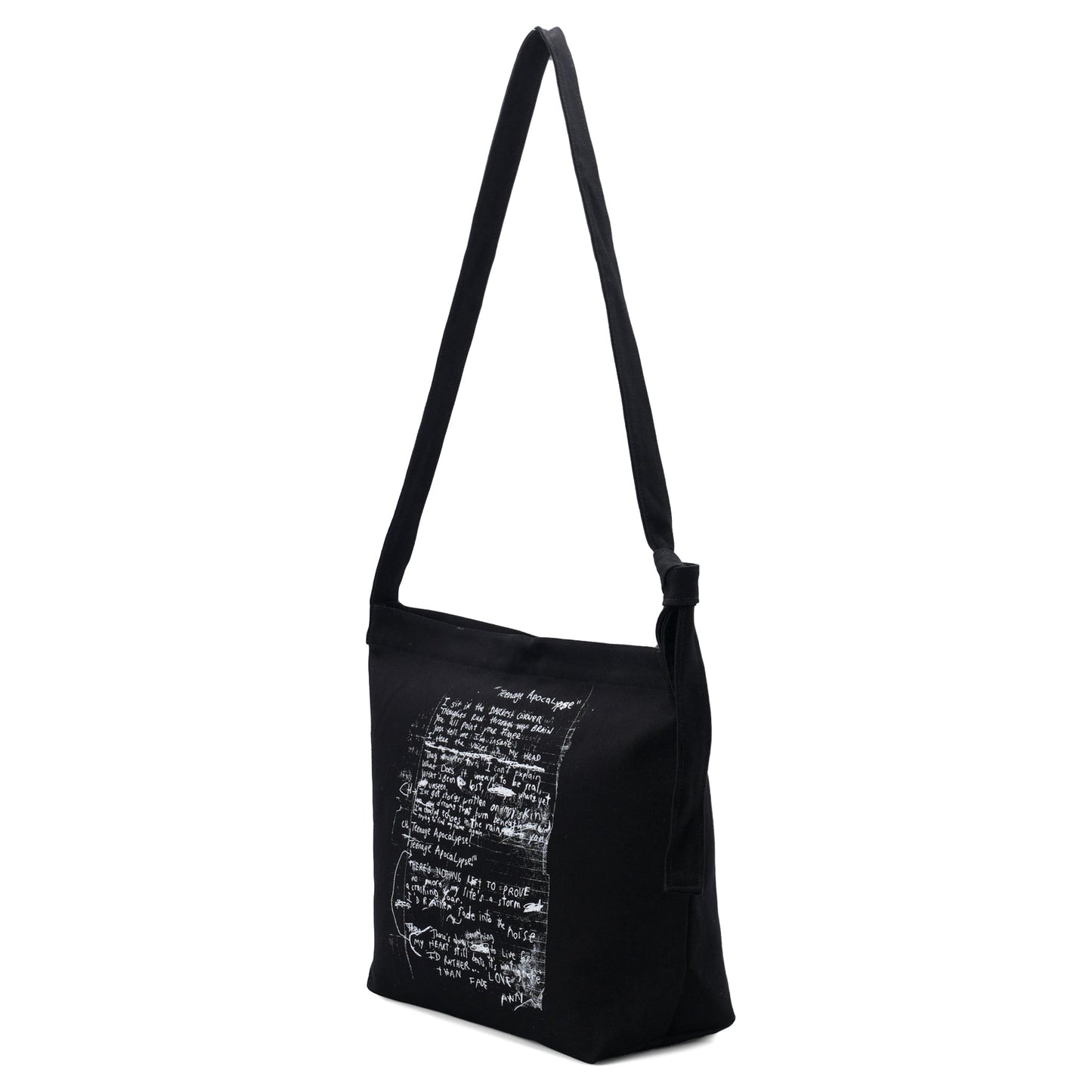 AD MEDIUM SHOULDER BAG WITH ADJUSTABLE STRAP "TEENAGE APOCALYPSE" PRINT / 099:BLACK