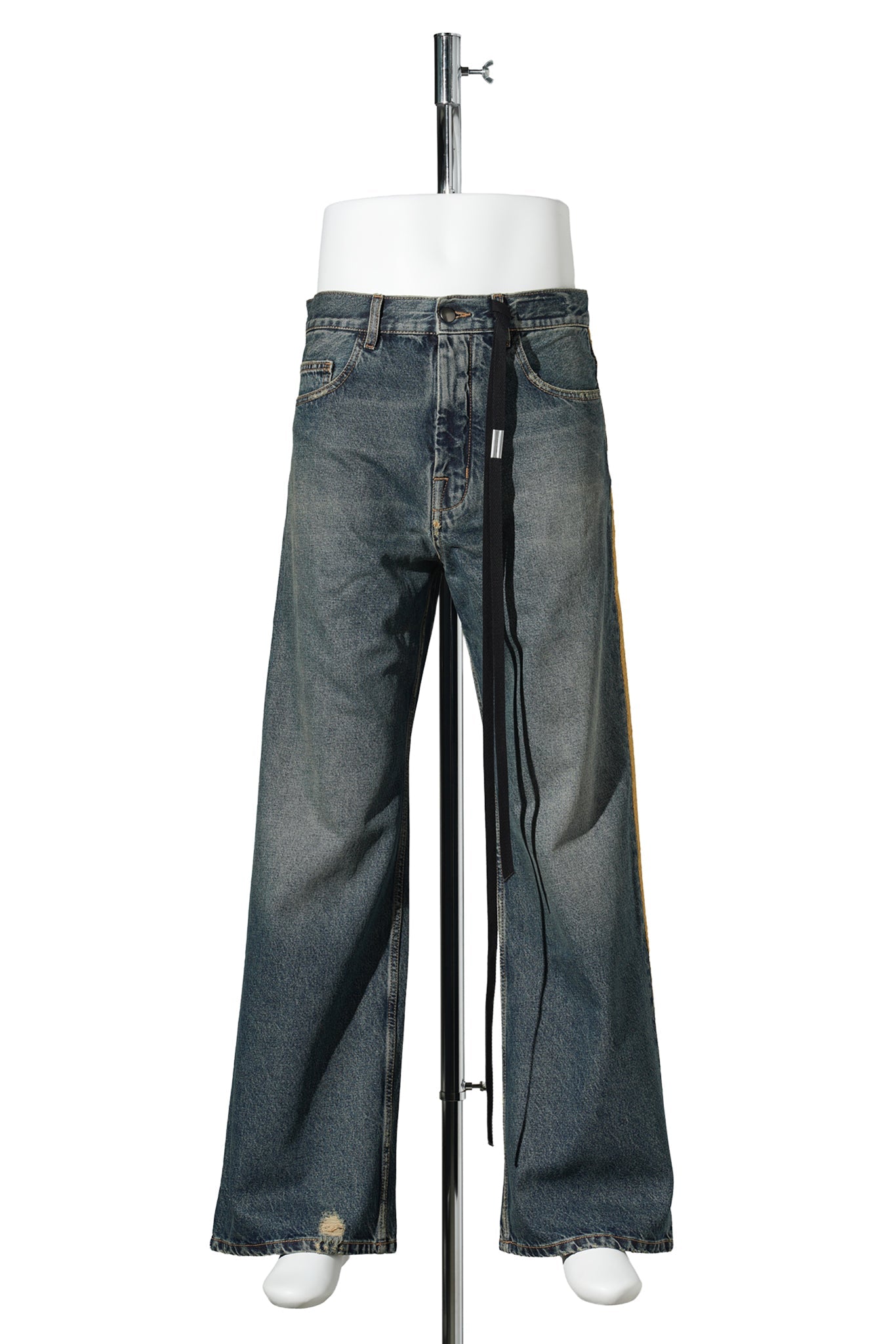 ALARIK 5-POCKETS FLARED CROPPED TROUSERS WITH CONTRAST SIDE BAND / 054:MID BLUE