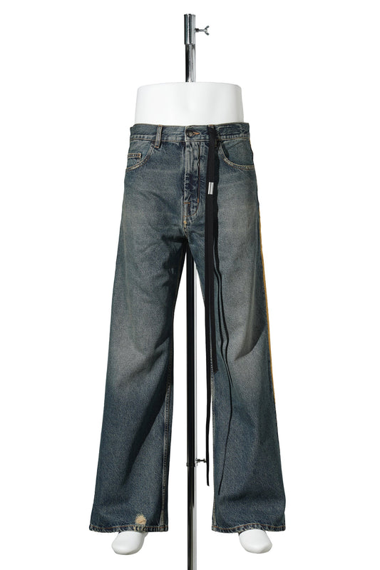 ALARIK 5-POCKETS FLARED CROPPED TROUSERS WITH CONTRAST SIDE BAND / 054:MID BLUE