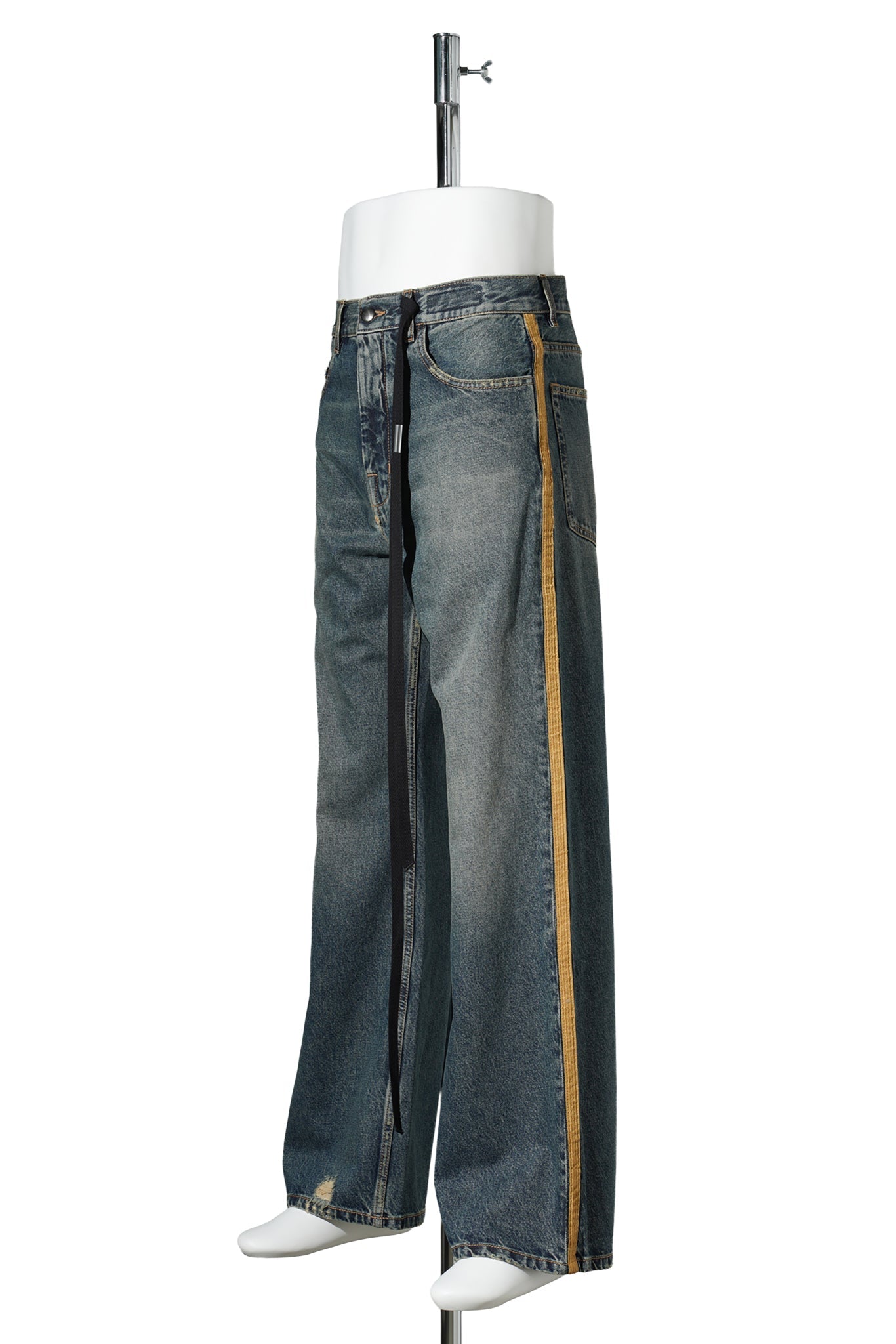 ALARIK 5-POCKETS FLARED CROPPED TROUSERS WITH CONTRAST SIDE BAND / 054:MID BLUE