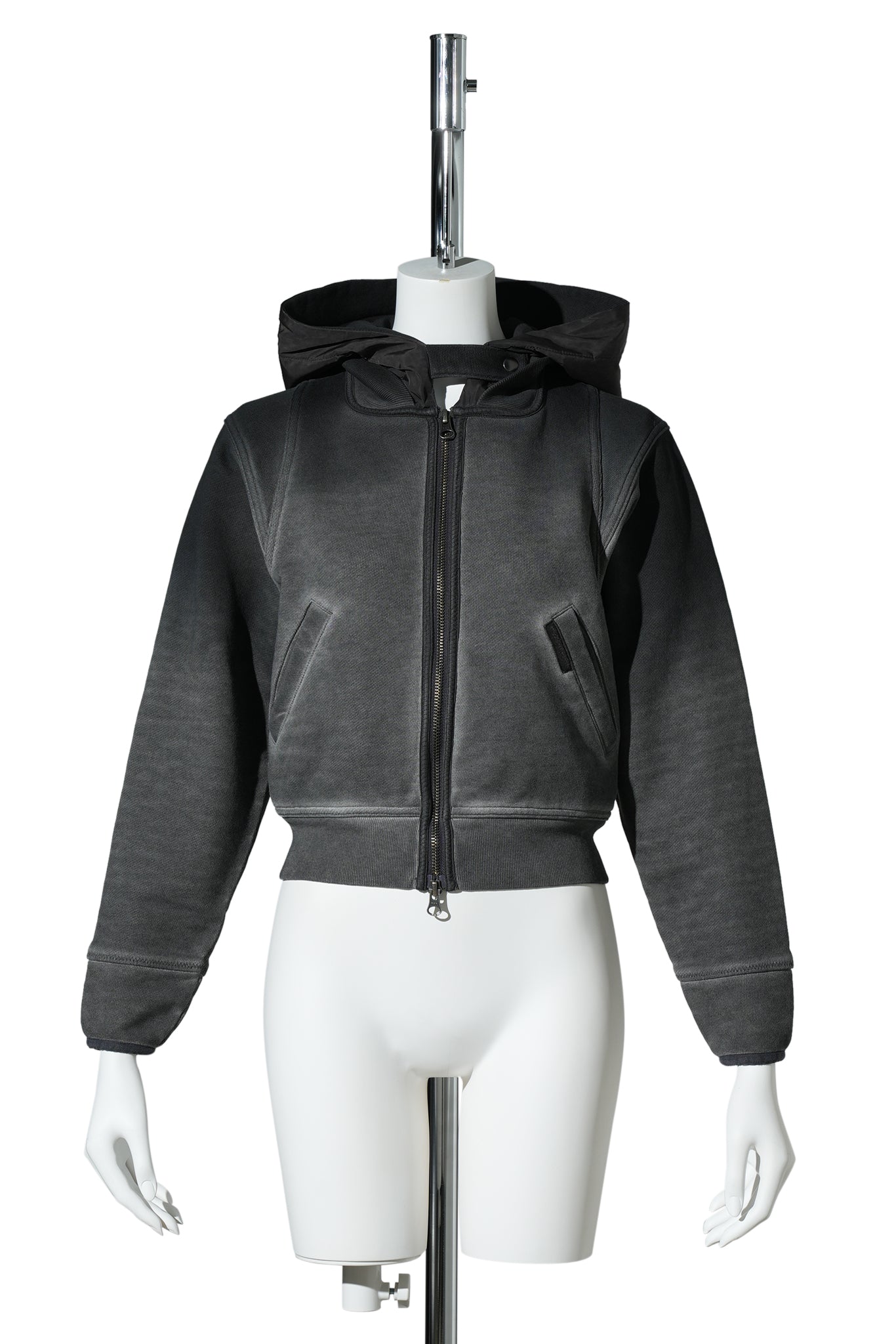 CROPPED ZIP UP HOODIE / BLENDED GREY