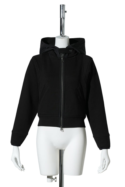 CROPPED ZIP UP HOODIE / BLACK
