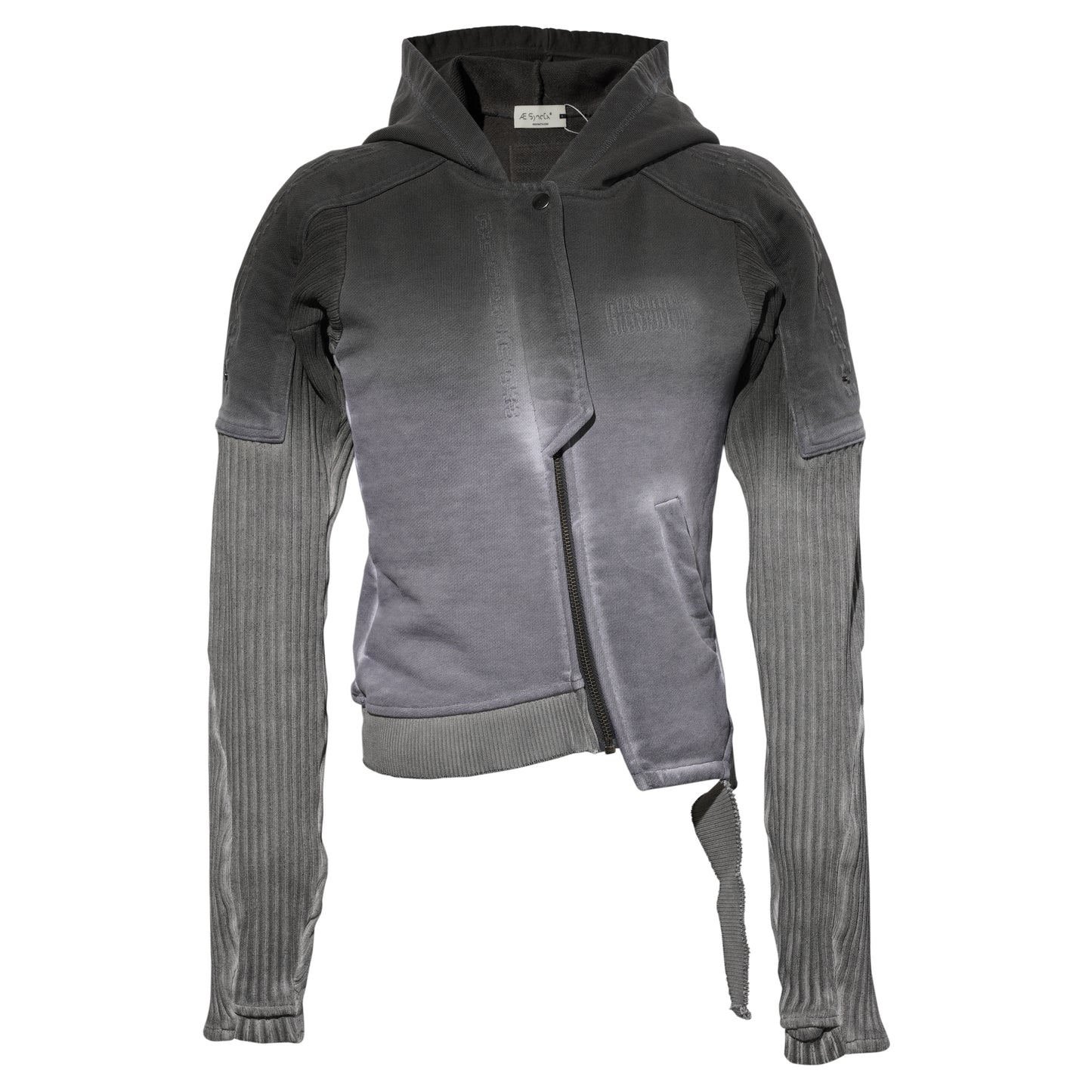 BRACES ASYMMETRIC ZIP UP HOODIE / BLENDED GREY