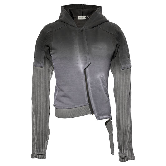 BRACES ASYMMETRIC ZIP UP HOODIE / BLENDED GREY