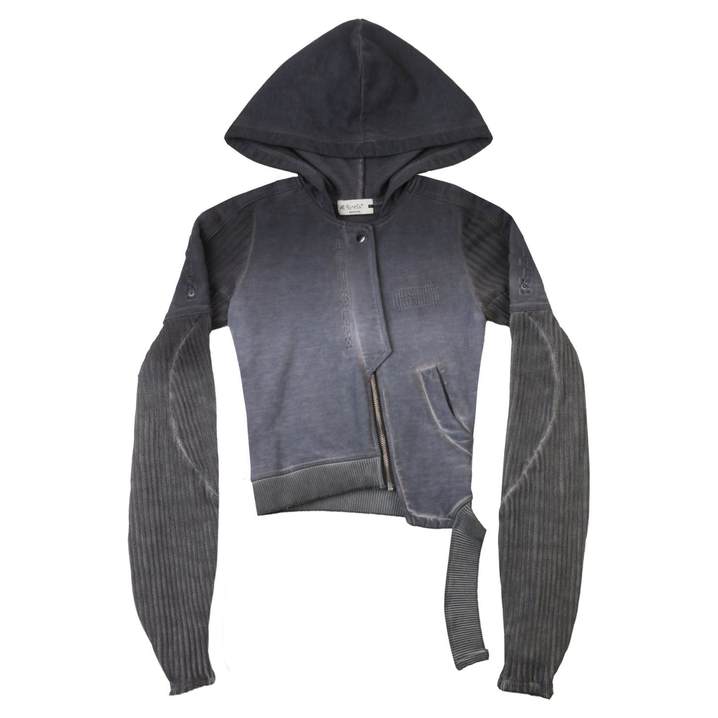 BRACES ASYMMETRIC ZIP UP HOODIE / BLENDED GREY