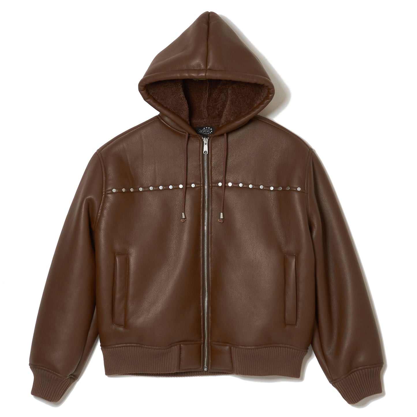 STUDDED HOODED BOMBER JACKET / BROWN