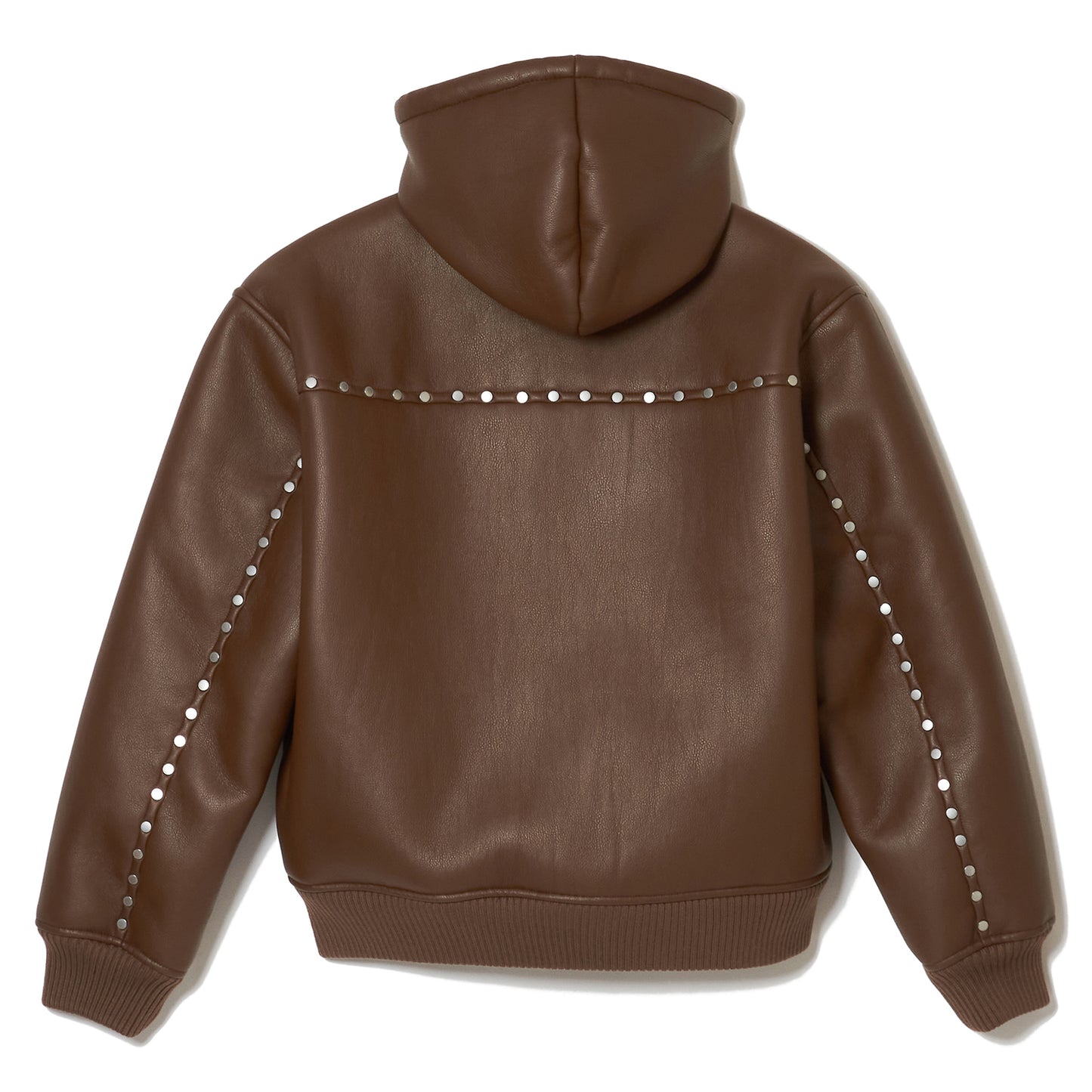 STUDDED HOODED BOMBER JACKET / BROWN