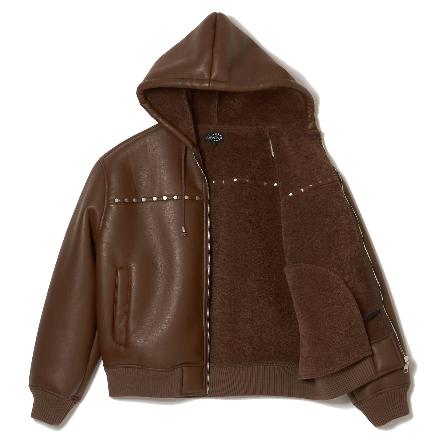 STUDDED HOODED BOMBER JACKET / BROWN