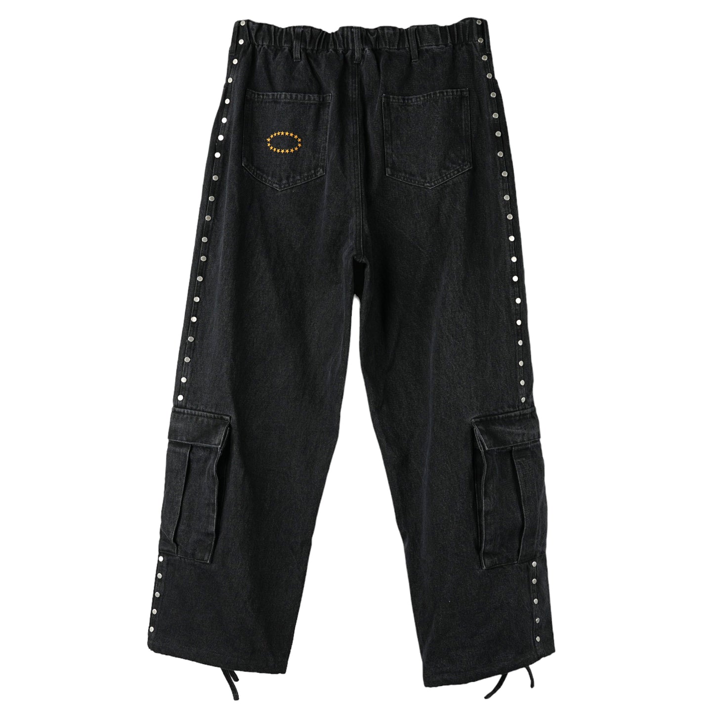 STUDDED DENIM CARGO PANTS / BLACK