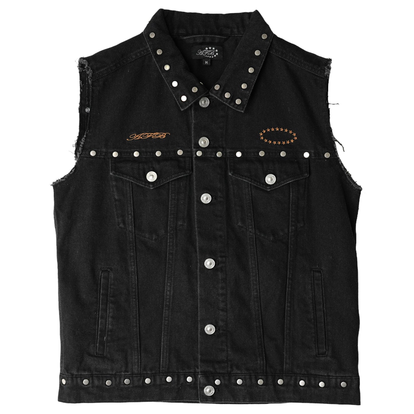 STUDDED DENIM VEST / BLACK