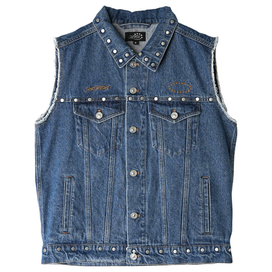 STUDDED DENIM VEST / BLUE