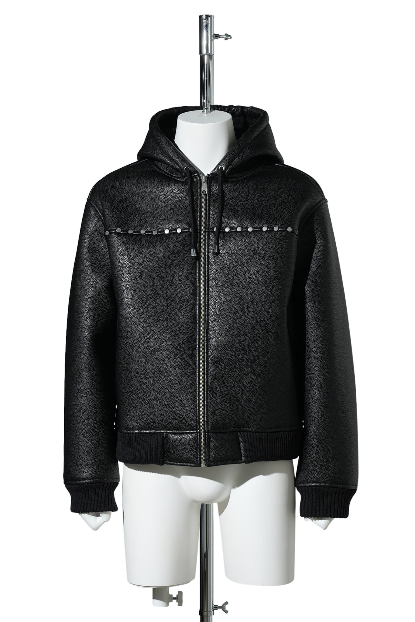 HOODED STUDDED BOMBER / BLACK