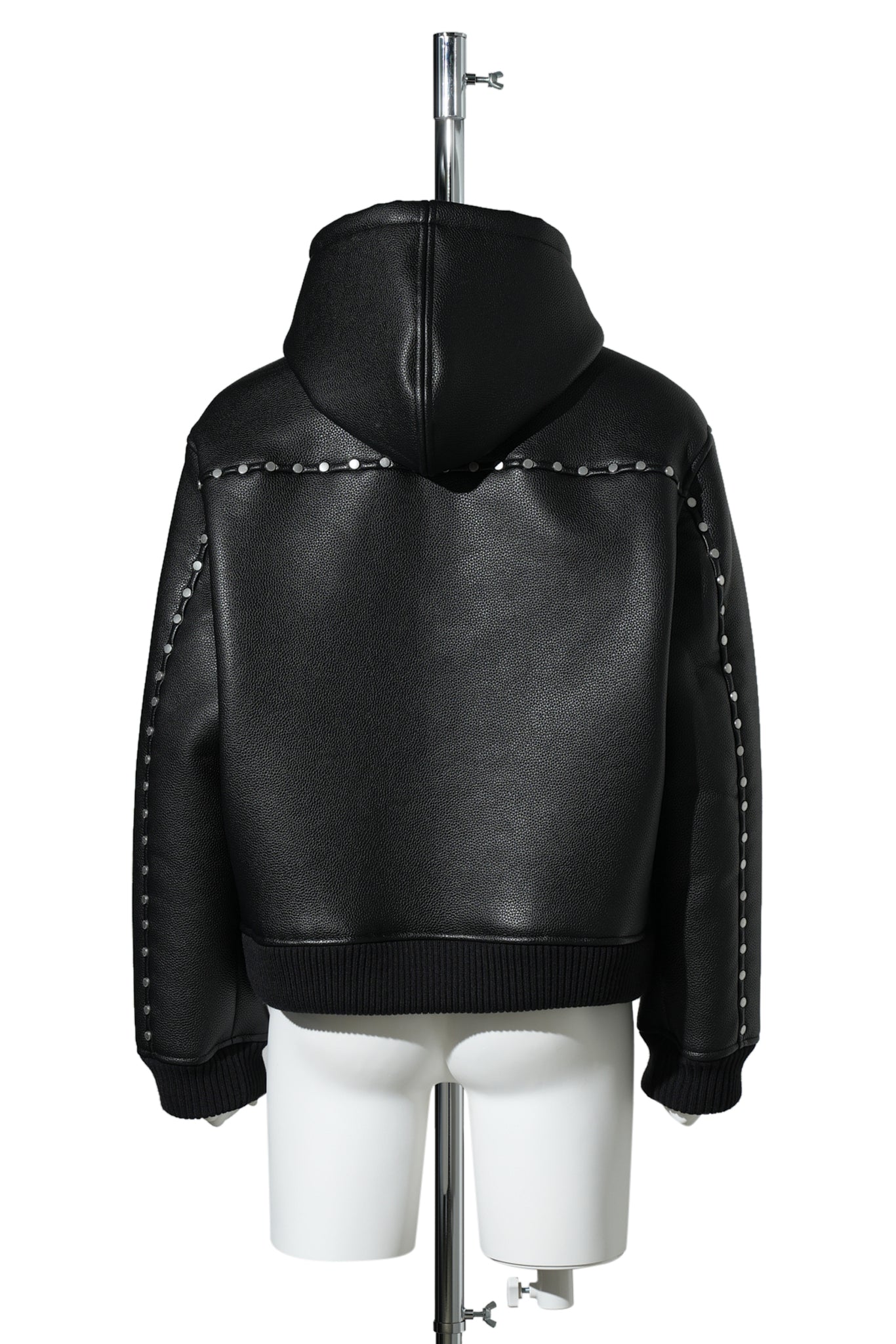 HOODED STUDDED BOMBER / BLACK
