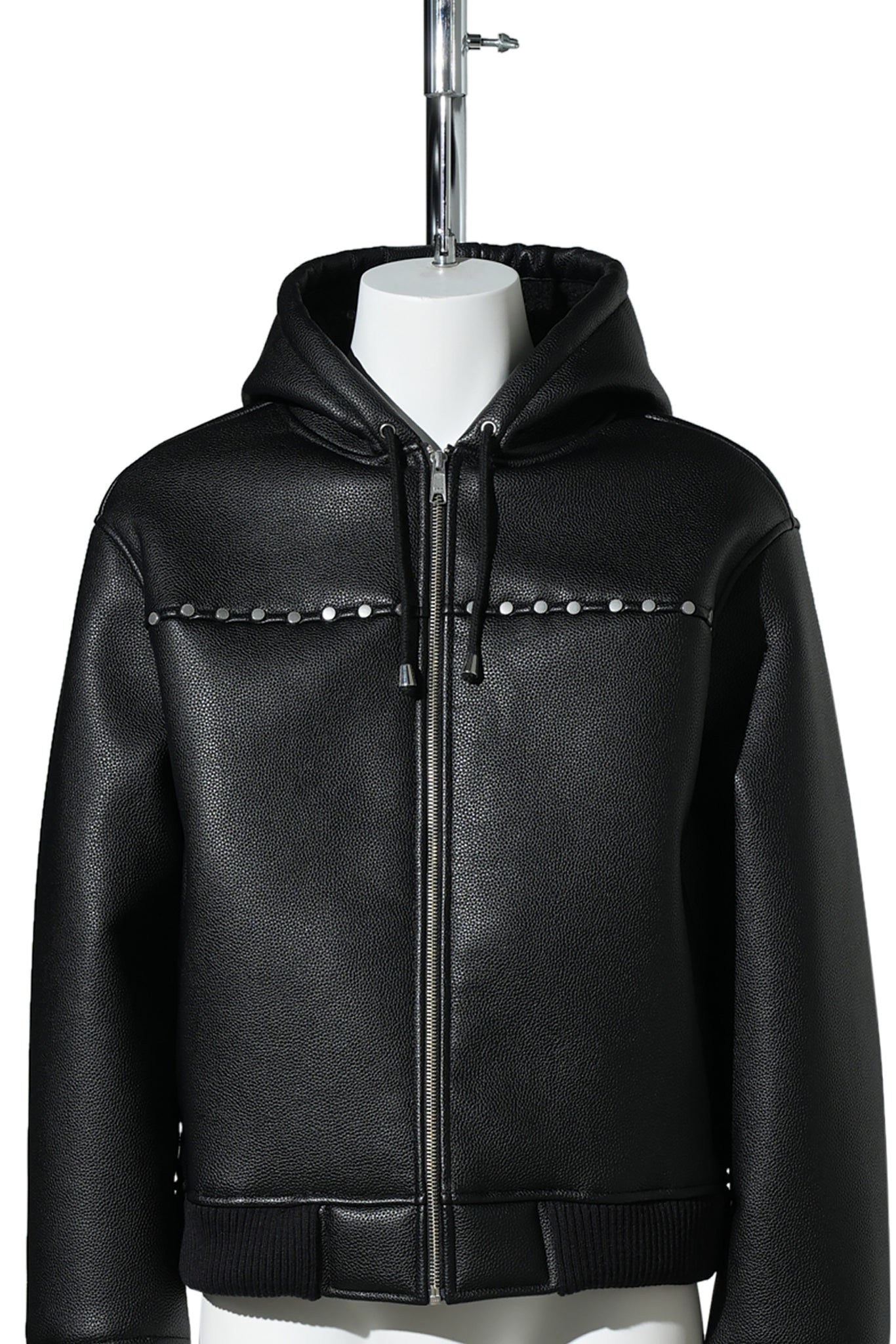 HOODED STUDDED BOMBER / BLACK