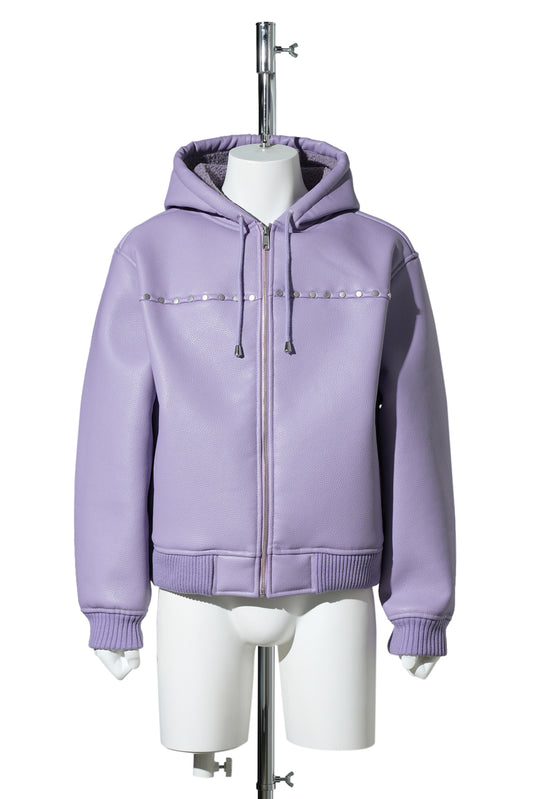 HOODED STUDDED BOMBER / PURPLE