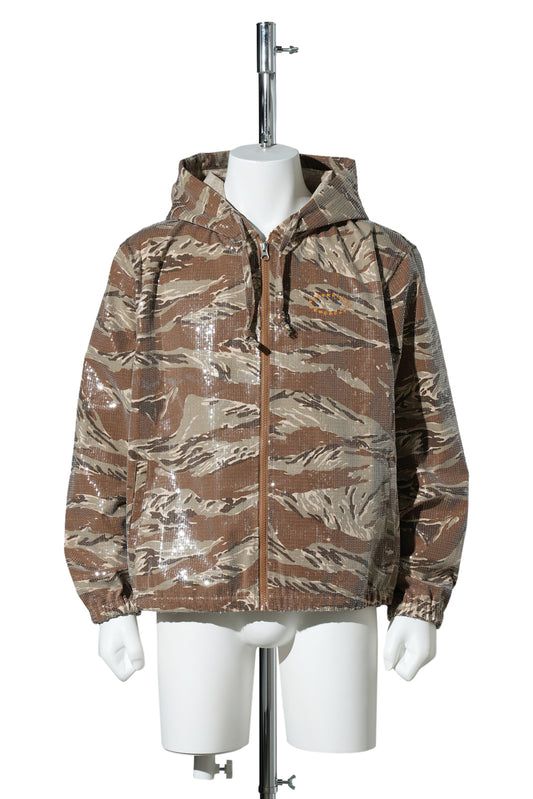 HOODED SPANGLE FLANNEL JACKET / TIGER CAMO