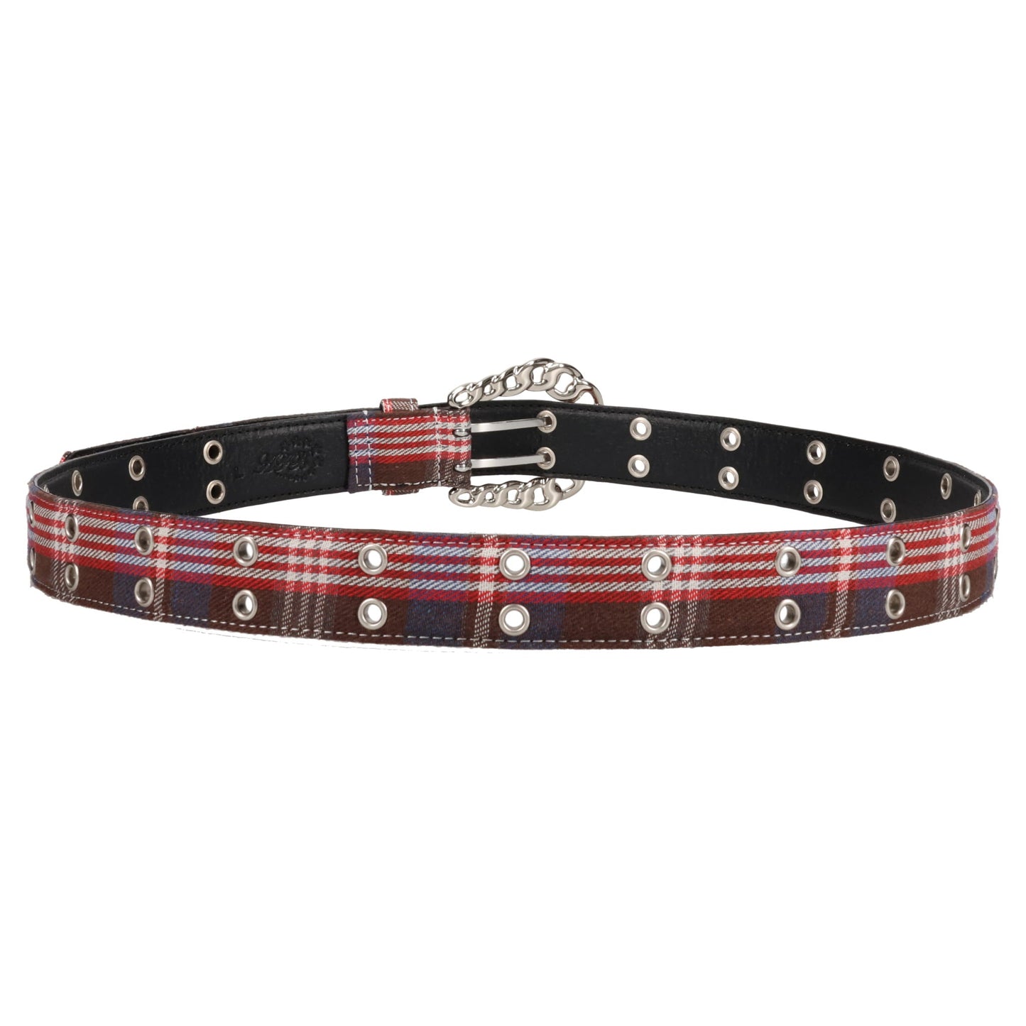 CHAIN BUCKLE CHECK BELT / FLANNEL BLUE BROWN