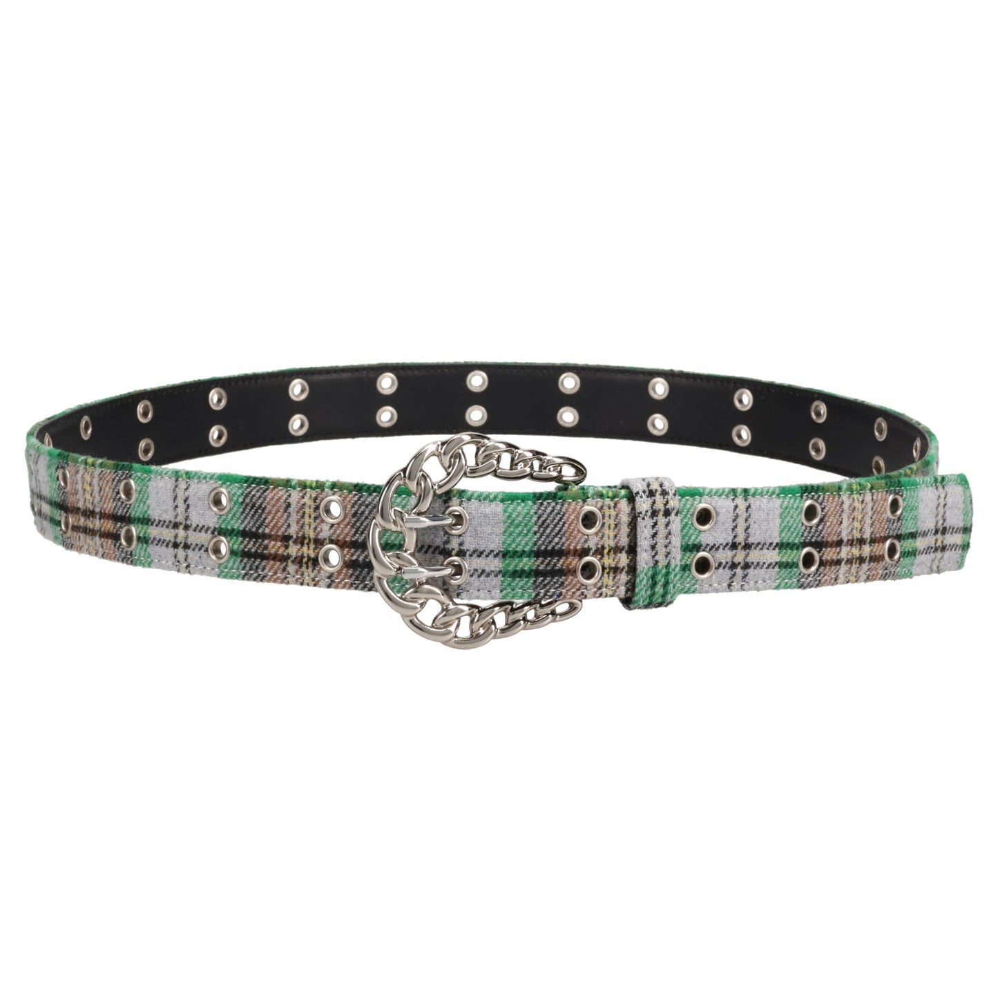 CHAIN BUCKLE CHECK BELT / FLANNEL GREEN GREY