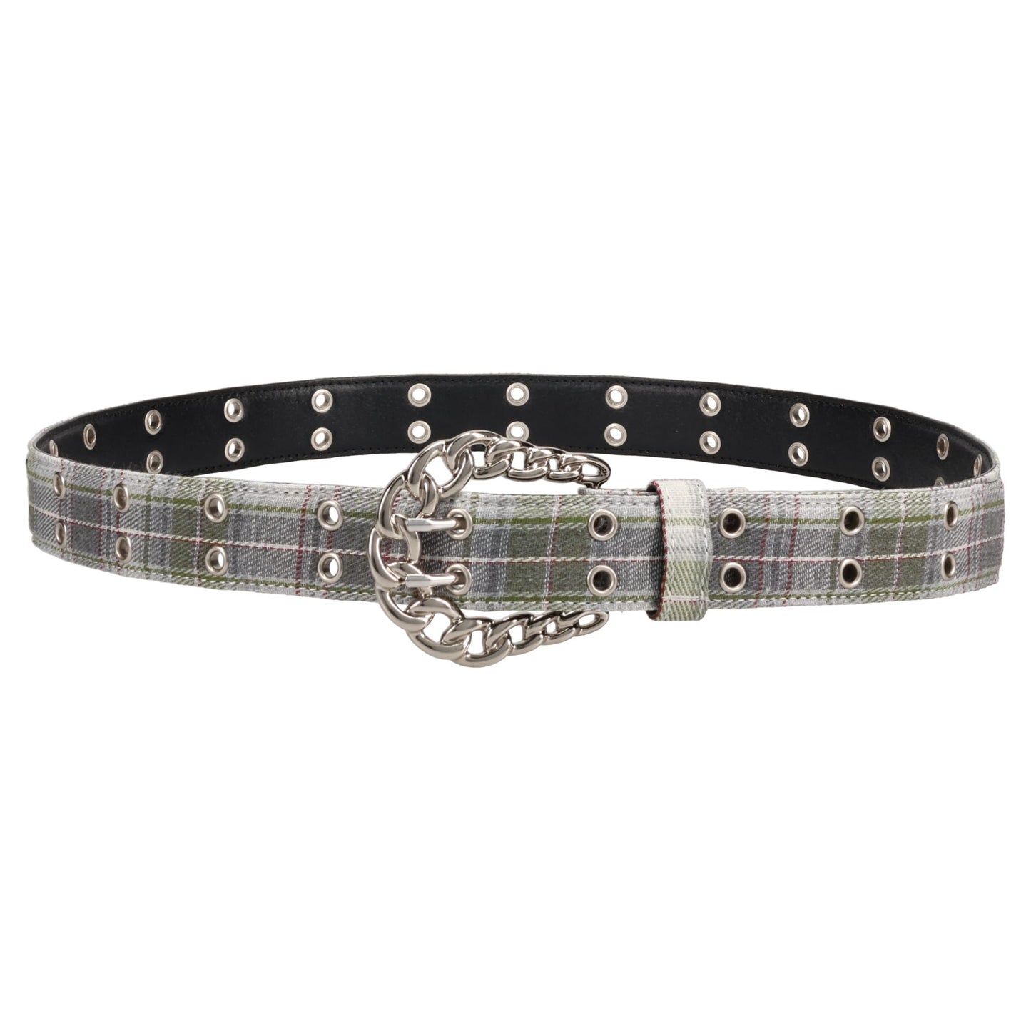 CHAIN BUCKLE CHECK BELT / FLANNEL GREY WHITE